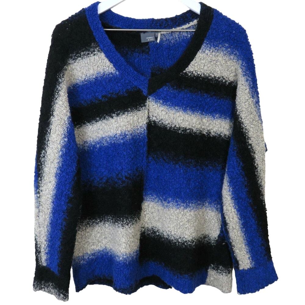 Sparkle & Fade Quirky Off Set Stripe Cozy V Neck Sweater - Women's Size M